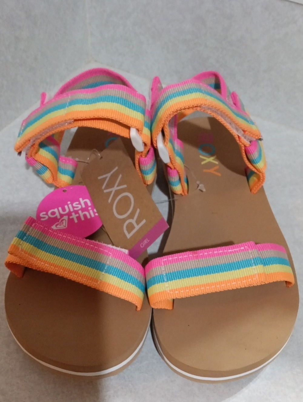 Roxy Kids Rainbow Stripe Pink Orange Blue Sandals